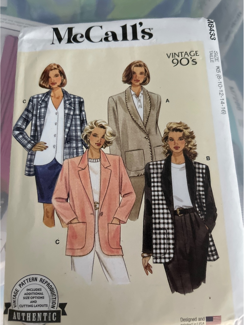 Vintage 90's McCall's Sewing Pattern 18433 for Women's Blazers